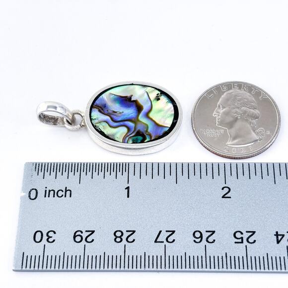 Vintage Sterling Silver 925 Iridescent Gemstone Abalone Oval Pendant - Picture 7 of 7